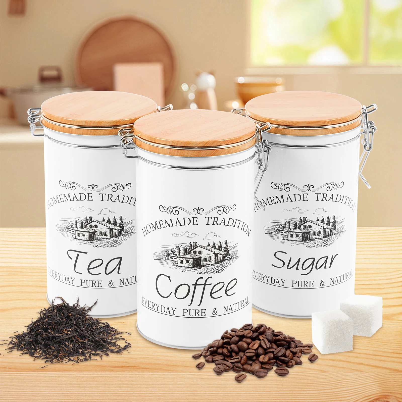 Canister Coffee Sugar Tea - Набор из 3-х металлических банок для